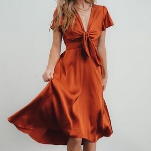 Baltic Born Poppy Satin Tie Midi Dress